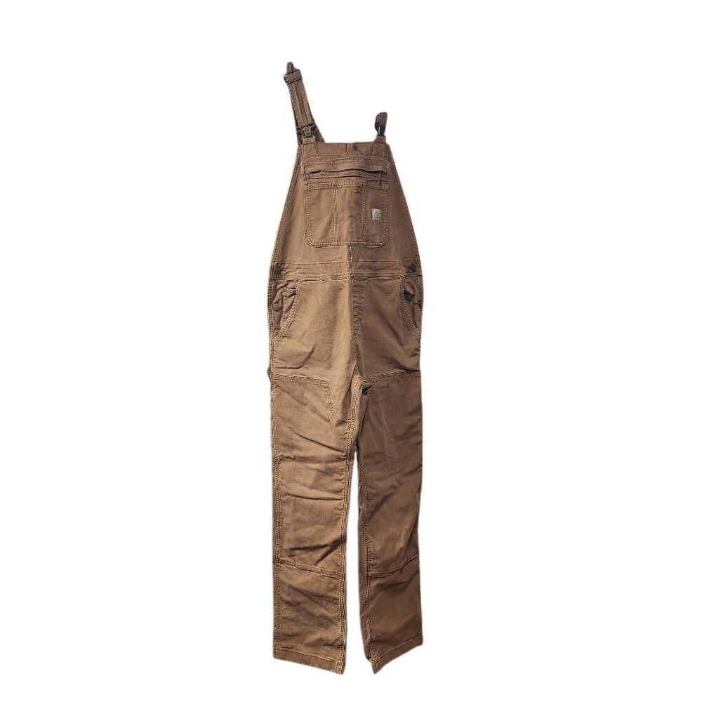 Carhartt Women's Loose Fit Brown Duck Canvas Bib Overalls S Tall Work Utility - Picture 2 of 7